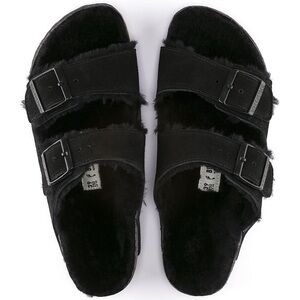 Birkenstock Arizona Slide Sandal with Genuine Shearling in Black